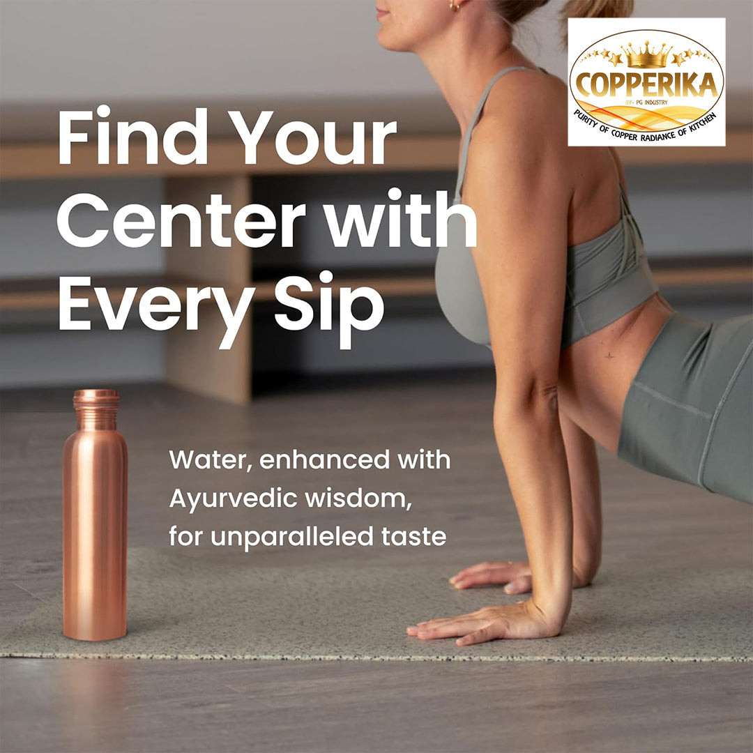 Copperika Pure Copper Water Bottle 750ml + Copper Glass 300m Combo Set Pack of 2 Original Heavy Build |BPA Free With Ayurvedic & Other Health Benefits For Home, Office, & Travel