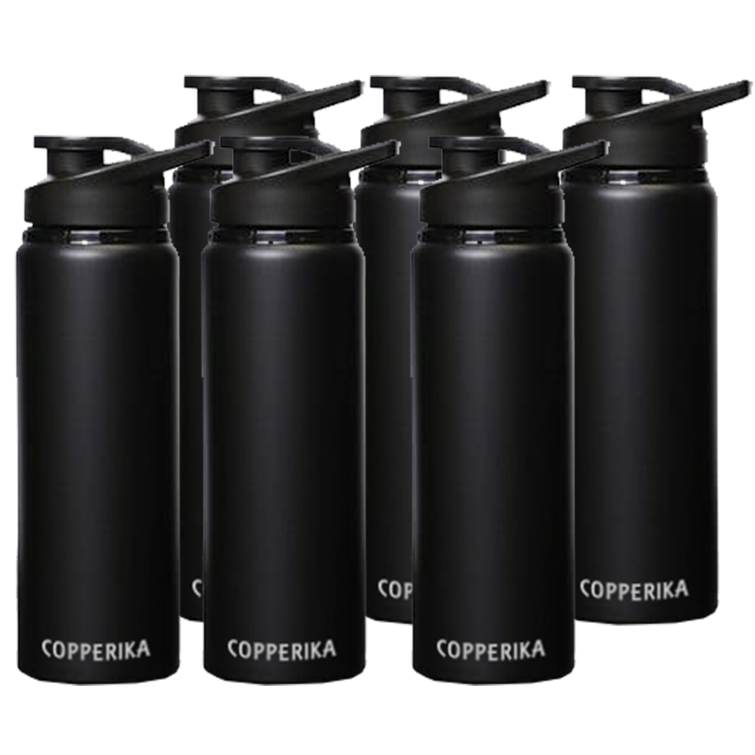Copperika Black Matt Modern Stainless Steel Water Bottle 800ml With Fliptop Cap (Pack of 4) | 100% Leak Proof | BPA Free & Rust Free For Home, Office, School, Kids, Travel & Yoga