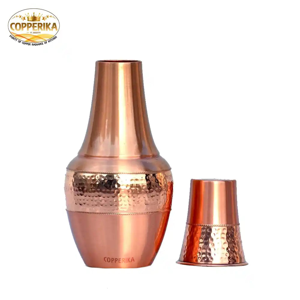 Copperika Venus Pot Jar Copper Water Bottle 1300ml with Copper Glass Original Heavy Build |BPA Free with Ayurvedic & Other Health Benefits for Home & Office