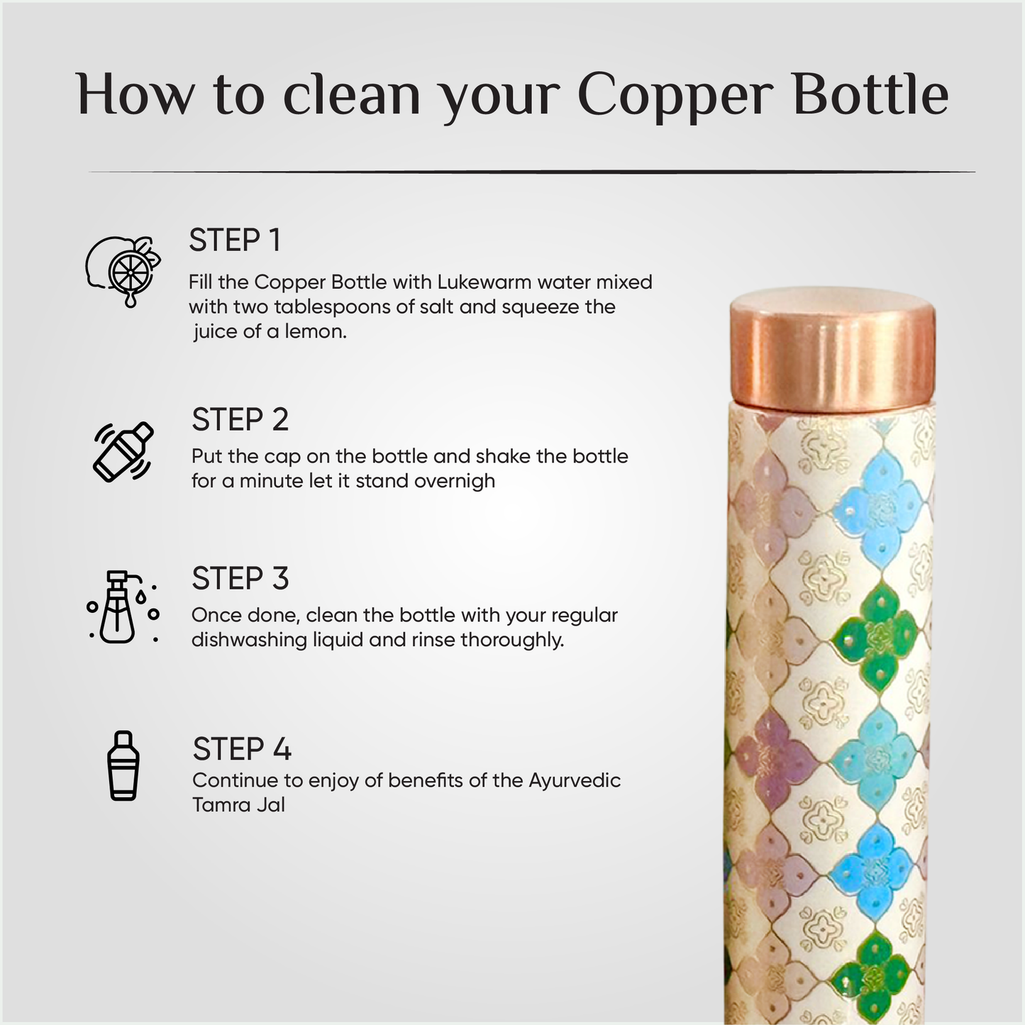 Copperika Premium Printed 100% Pure Copper Water Bottle 1 litre Original Heavy Build | Gift Item | Marriage | Anniversary For Home, Office, Kids & Etc