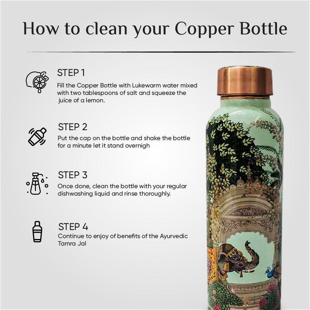 Copperika Premium Printed 100% Pure Copper Water Bottle 950ml| Heavy Build | Leak Proof & BPA Free | Durable & Eco Friendly With Ayurvedic & Other Health Benefits