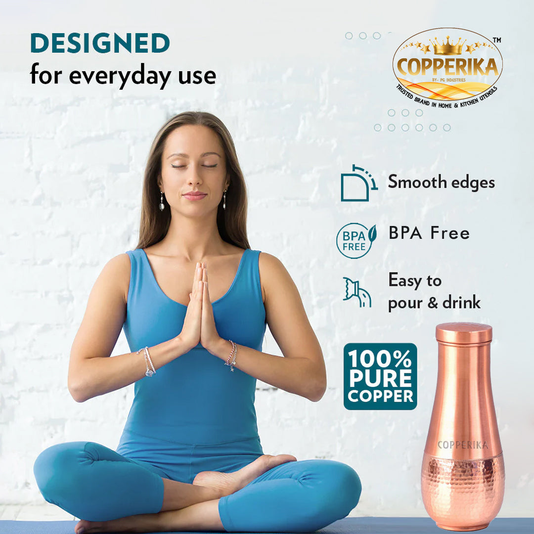 Copperika Tulip Pot Jar 100% Pure Copper Water Bottle 1600ml Original Heavy Build |BPA Free with Ayurvedic & Other Health Benefits for Home, Office & Etc