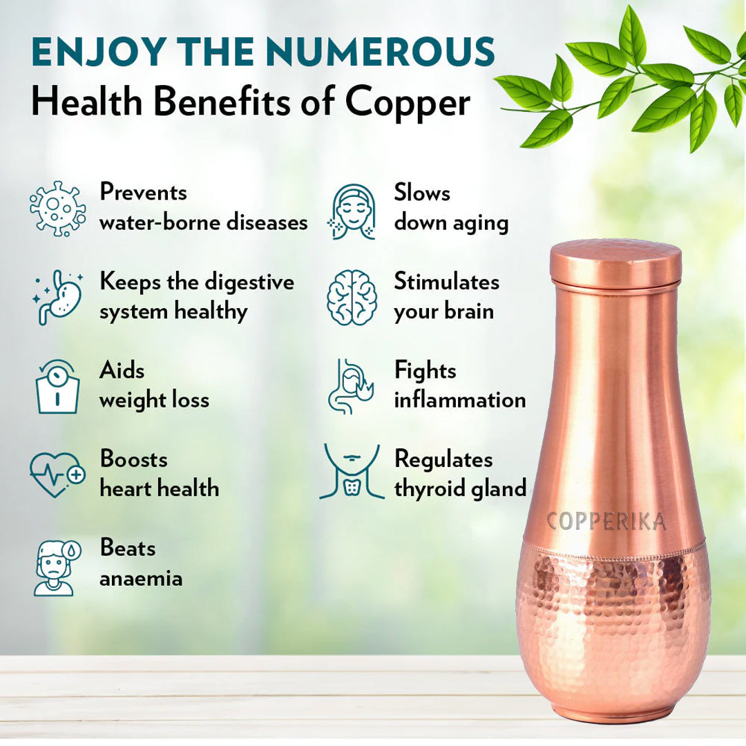 Copperika Tulip Pot Jar 100% Pure Copper Water Bottle 1600ml Original Heavy Build |BPA Free with Ayurvedic & Other Health Benefits for Home, Office & Etc