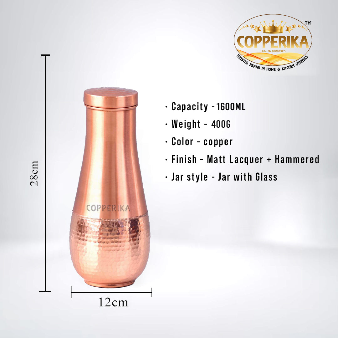 Copperika Tulip Pot Jar 100% Pure Copper Water Bottle 1600ml Original Heavy Build |BPA Free with Ayurvedic & Other Health Benefits for Home, Office & Etc
