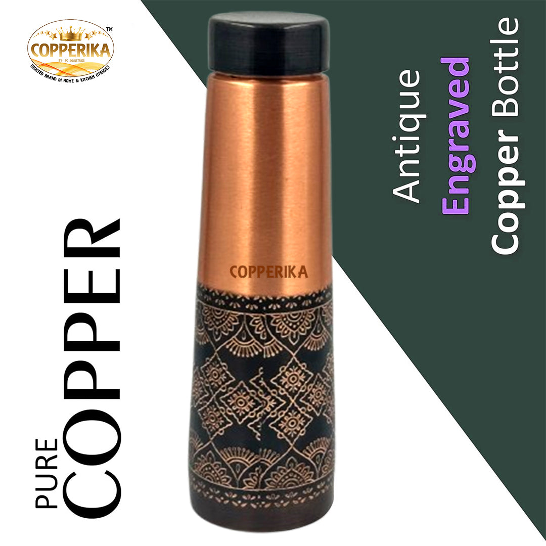 Copperika Luxurious 100% Pure Copper Water Bottle 950ml Original Heavy Build | Gift Item | Marriage | Anniversary For All Users