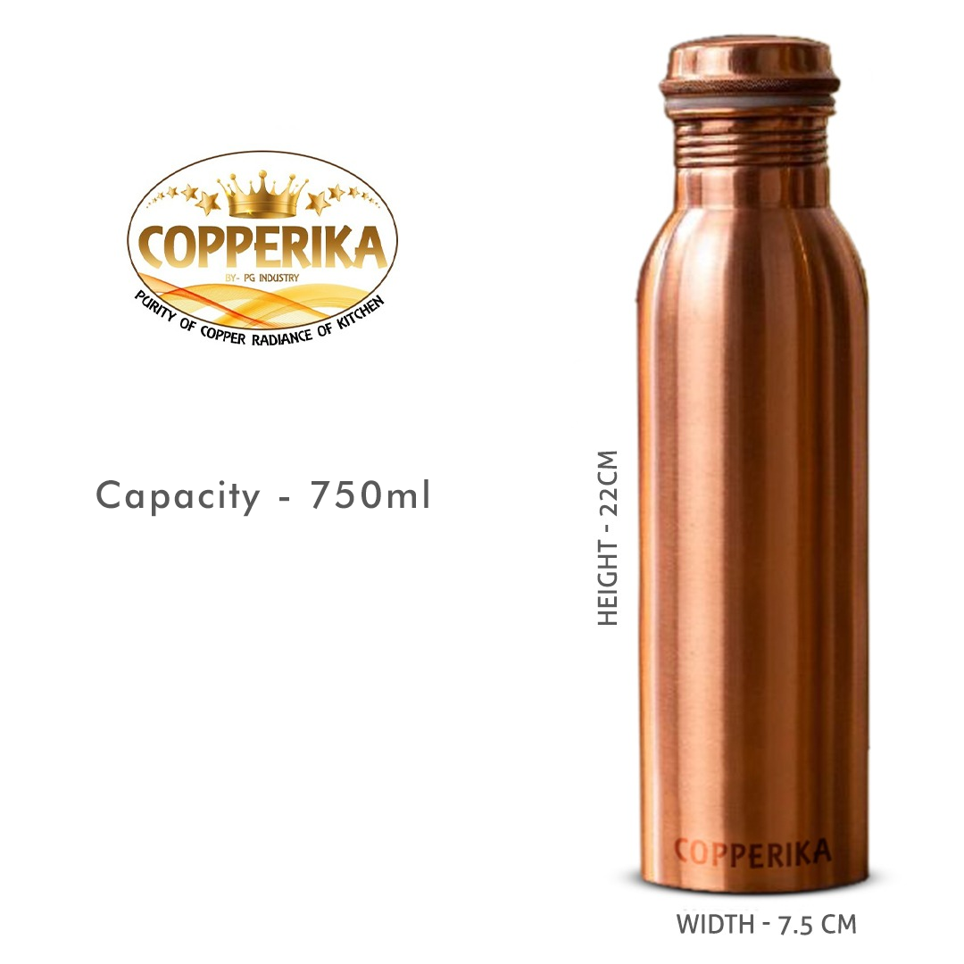 Copperika Pure Copper Water Bottle 750ml + Copper Glass 300m Combo Set Pack of 2 Original Heavy Build |BPA Free With Ayurvedic & Other Health Benefits For Home, Office, & Travel