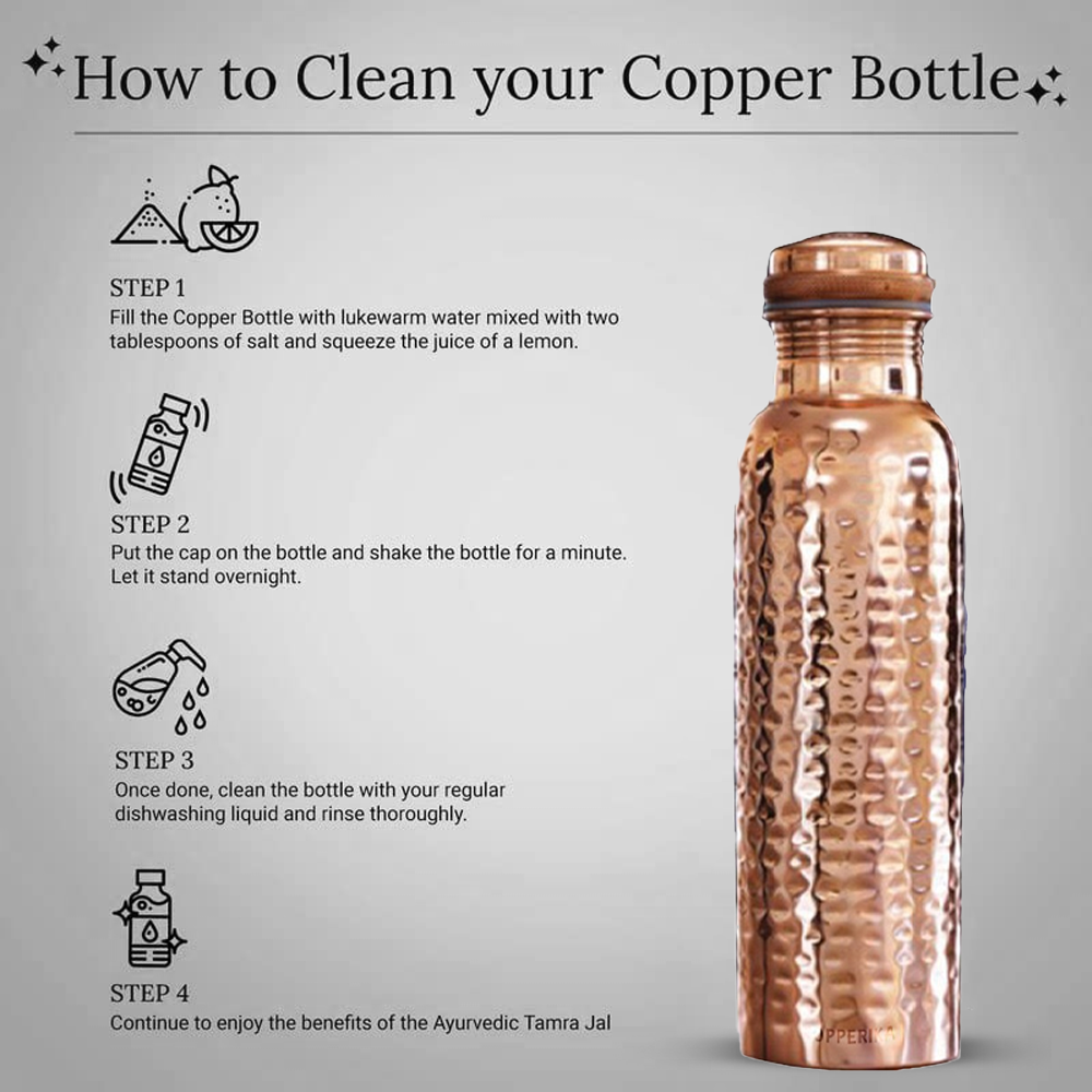 Copperika Gift Set Pure Hammered Copper Water Bottle 1000ml + Copper Glass (Pack of 2-300ml Each) Original Heavy Build |BPA Free With Ayurvedic & Other Health Benefits For Home, Office, & Travel