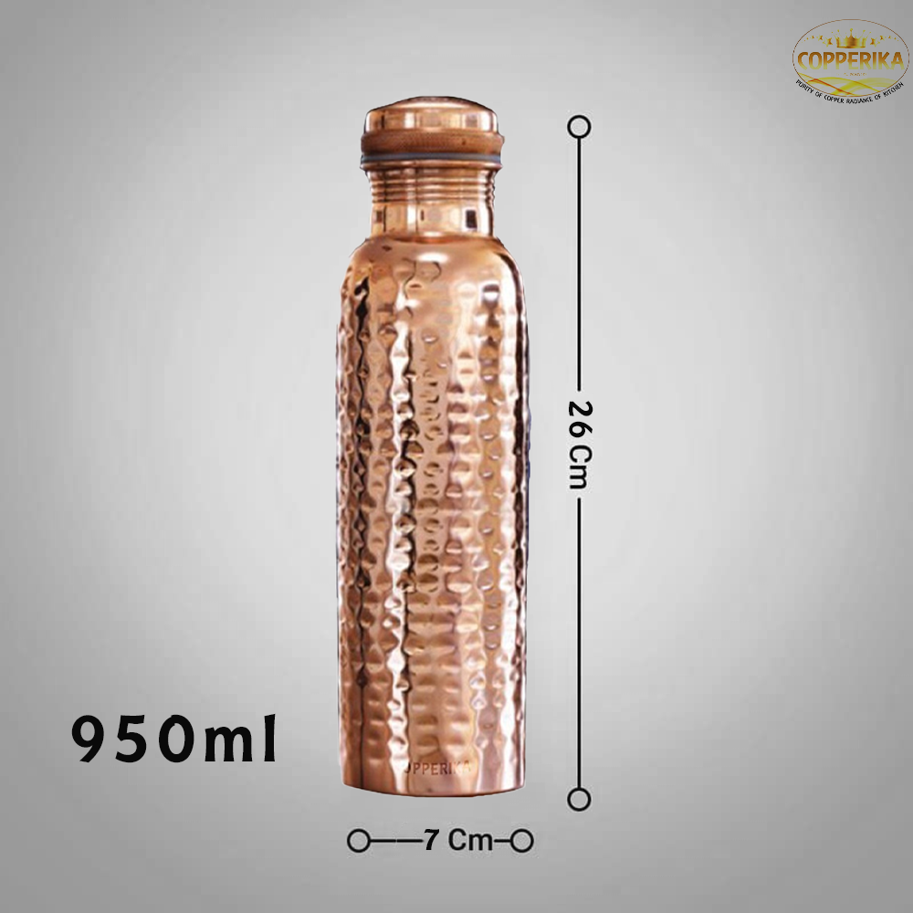 Copperika Gift Set Pure Hammered Copper Water Bottle 1000ml + Copper Glass (Pack of 2-300ml Each) Original Heavy Build |BPA Free With Ayurvedic & Other Health Benefits For Home, Office, & Travel