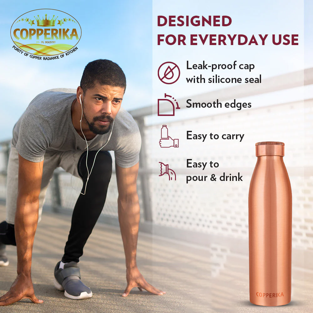 Copperika Classic Copper Water Bottle 950ml Original Heavy Build | BPA Free | 100% Leak Proof With Ayurvedic & Other Health Benefits