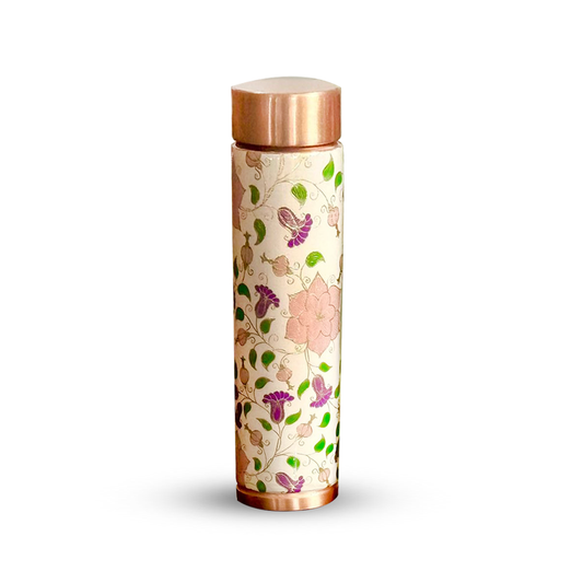 Copperika Premium Flower Printed 100% Pure Copper Water Bottle 1 litre Original Heavy Build | Gift Item | Marriage | Anniversary For Home, Office, Kids & Etc