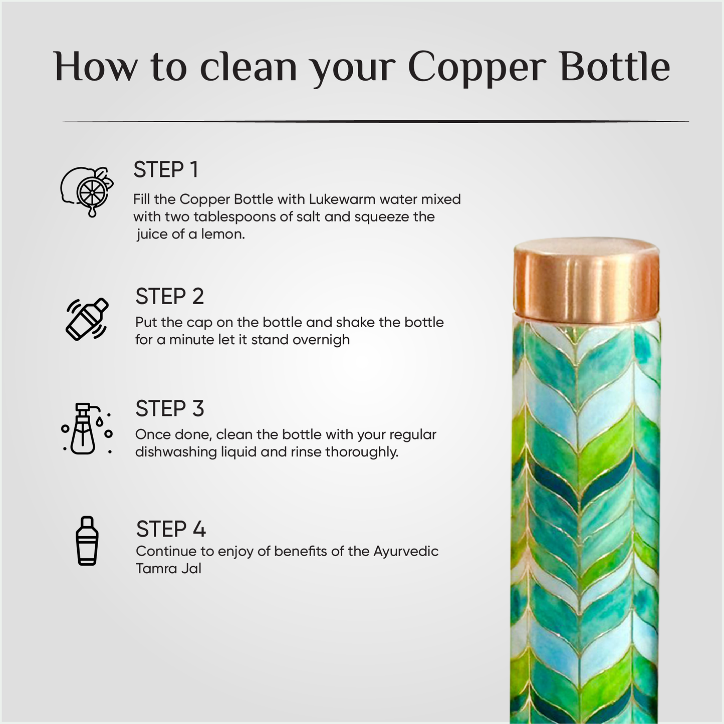 Copperika Premium  Printed 100% Pure Copper Water Bottle 1 litre Original Heavy Build | Gift Item | Marriage | Anniversary For Home, Office, Kids & Etc