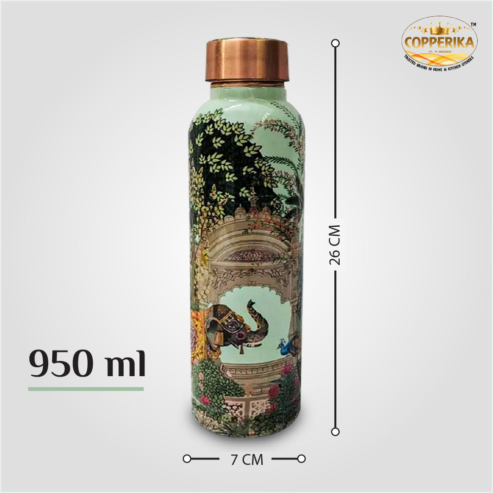 Copperika Premium Printed 100% Pure Copper Water Bottle 950ml| Heavy Build | Leak Proof & BPA Free | Durable & Eco Friendly With Ayurvedic & Other Health Benefits