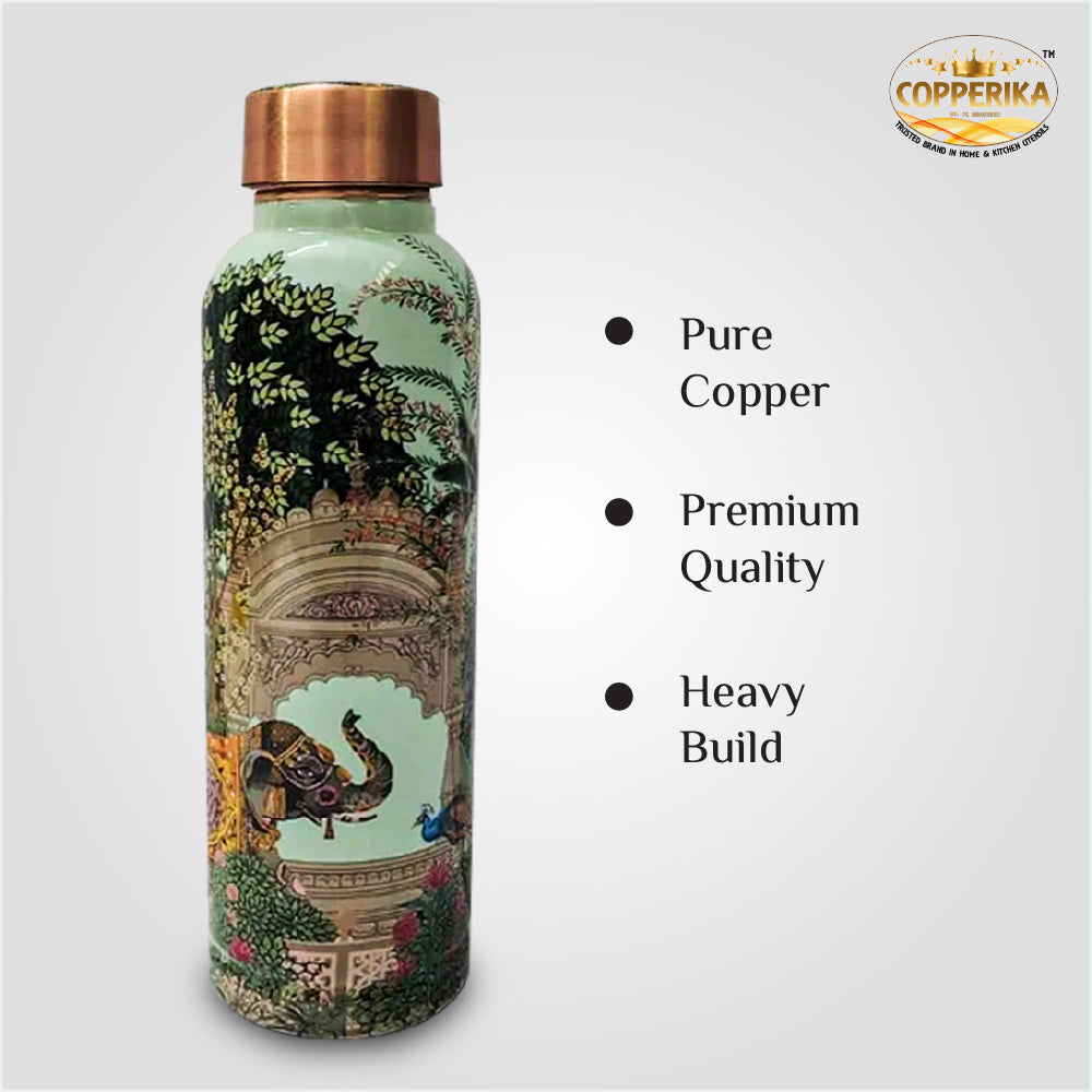 Copperika Premium Printed 100% Pure Copper Water Bottle 950ml| Heavy Build | Leak Proof & BPA Free | Durable & Eco Friendly With Ayurvedic & Other Health Benefits