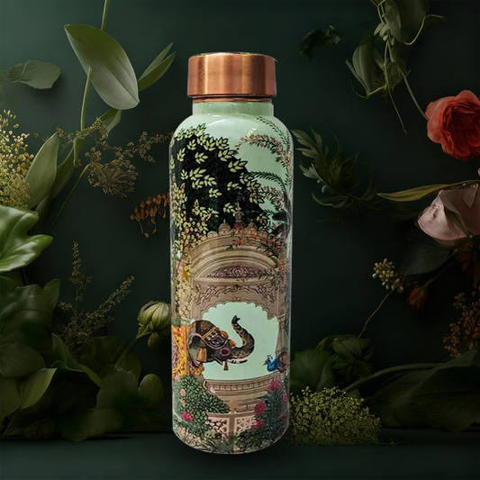 Copperika Premium Printed 100% Pure Copper Water Bottle 950ml| Heavy Build | Leak Proof & BPA Free | Durable & Eco Friendly With Ayurvedic & Other Health Benefits