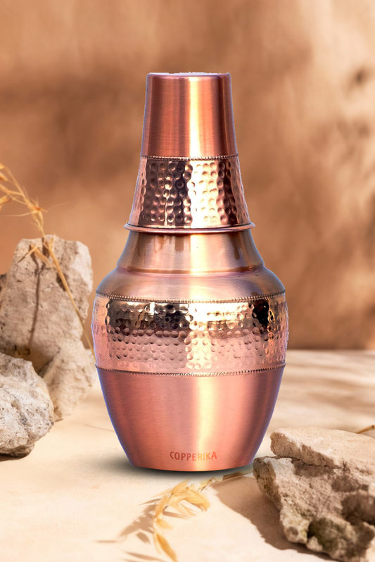 Copperika Venus Pot Jar Copper Water Bottle 1300ml with Copper Glass Original Heavy Build |BPA Free with Ayurvedic & Other Health Benefits for Home & Office