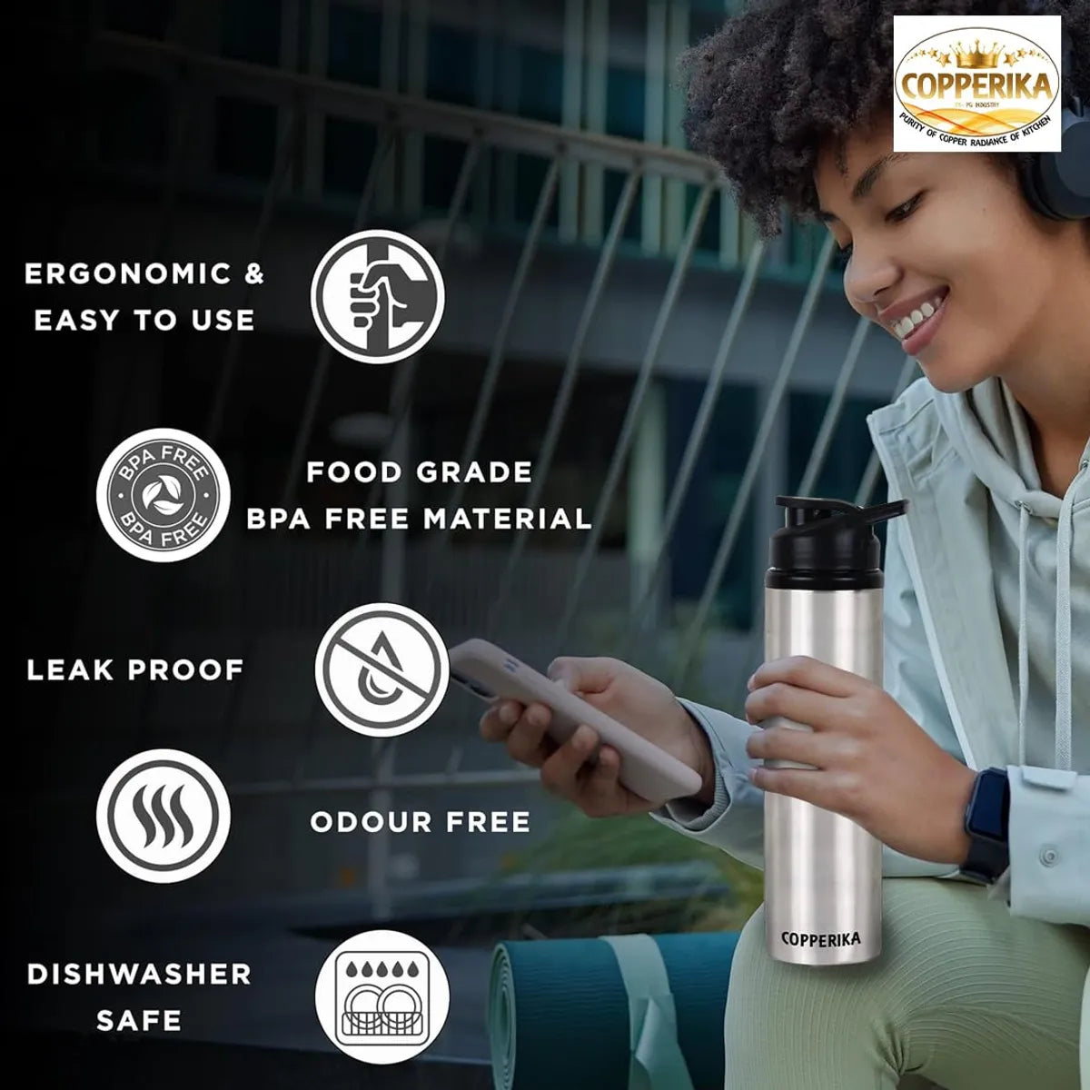 Copperika Prime Stainless Steel Water Bottle 1 Litre