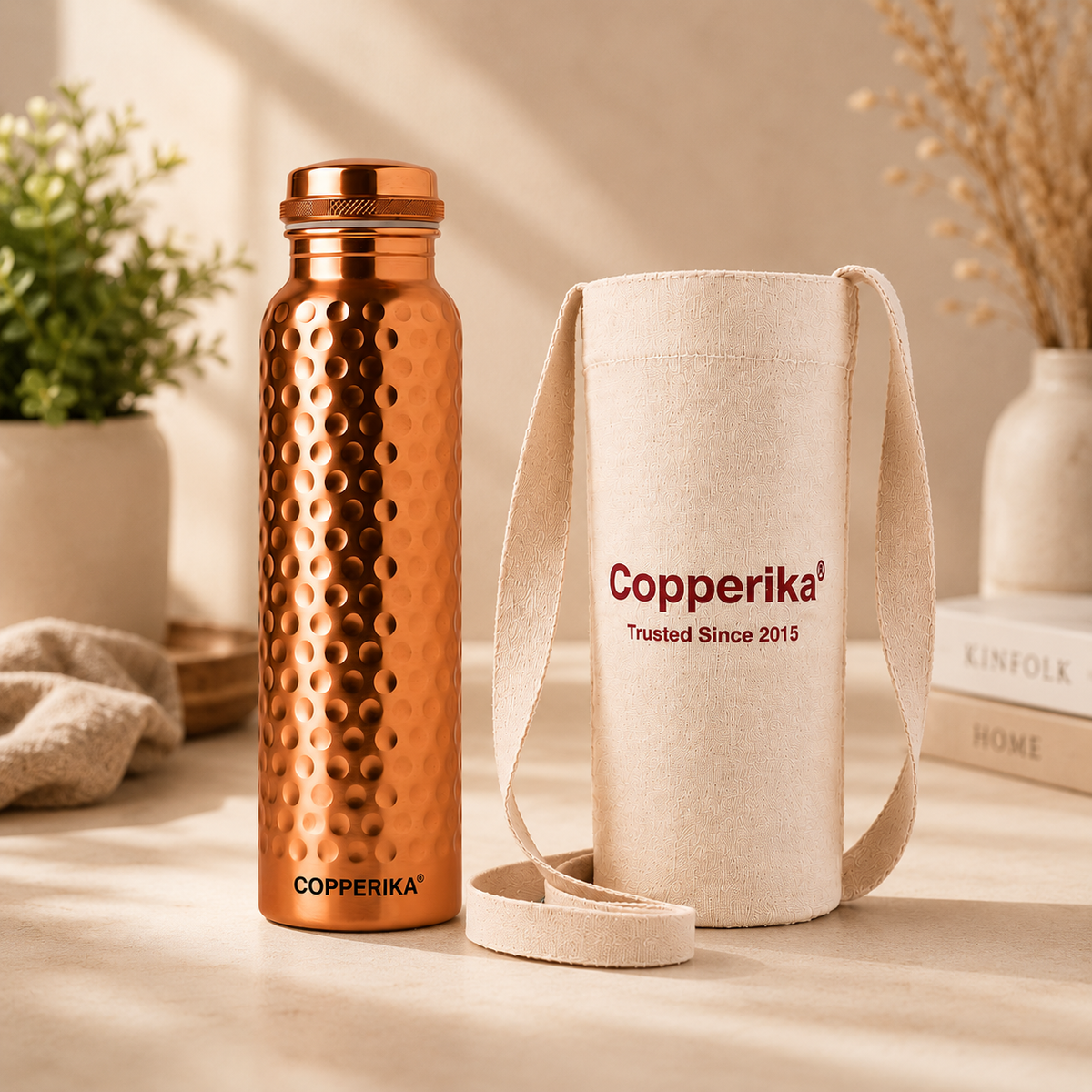 Copperika® Hammered Polish Copper Water Bottle 1 Litre (1000ml) Original Heavy Build | BPA Free | 100% Leak Proof With Ayurvedic & Other Health Benefits For Home, Office, & Travel