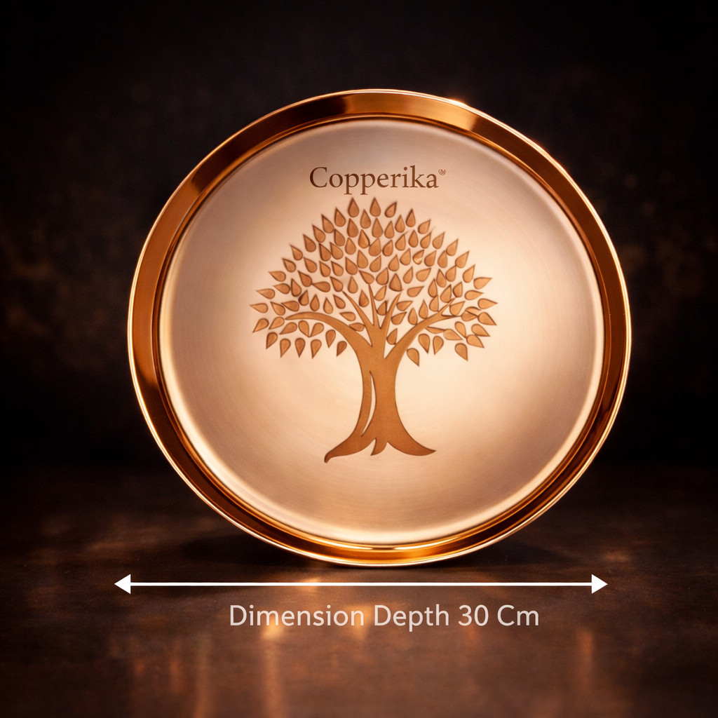 Copperika® Luxurious 100% Pure Bronze Kansa Dinner Thali Set of 6 | 1 Platter,2 Bowls,1Tumbler,1 Glass |1 Spoon|  Heavy | Ayurvedic Kansa Utensils for Health & Wellness | Ideal Gift for All Occasion
