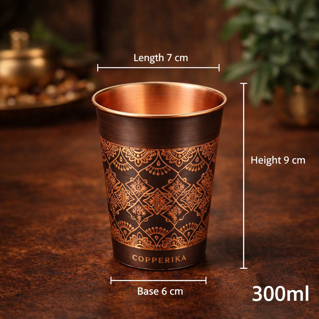 Copperika® Antique Design Original 100% Pure Copper Glass | Volume- 300 ml | Drinking Serving Water | Heavy Build | Eco Friendly with Ayurvedic & Other Health Benefits