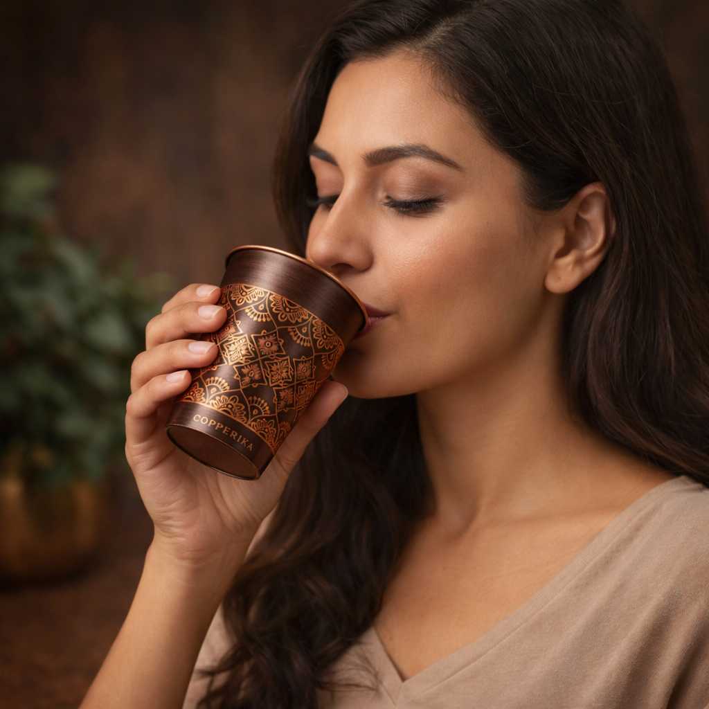 Copperika® Antique Design Original 100% Pure Copper Glass | Volume- 300 ml | Drinking Serving Water | Heavy Build | Eco Friendly with Ayurvedic & Other Health Benefits