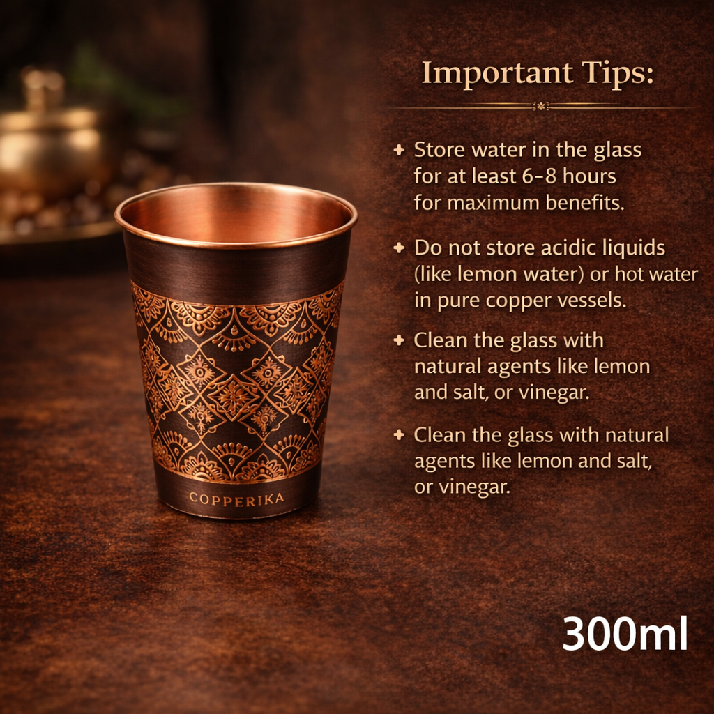 Copperika® Antique Design Original 100% Pure Copper Glass | Volume- 300 ml | Drinking Serving Water | Heavy Build | Eco Friendly with Ayurvedic & Other Health Benefits