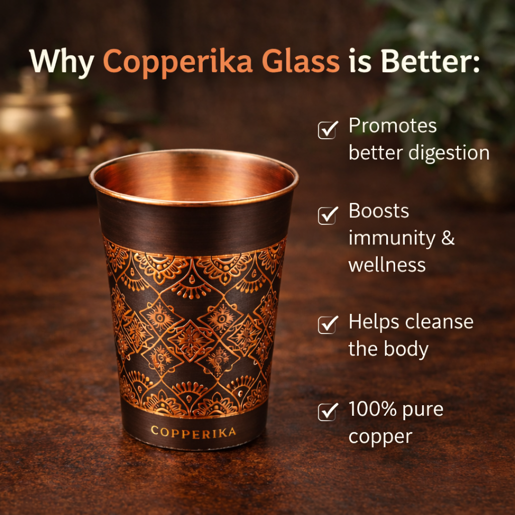 Copperika® Antique Design Original 100% Pure Copper Glass | Volume- 300 ml | Drinking Serving Water | Heavy Build | Eco Friendly with Ayurvedic & Other Health Benefits