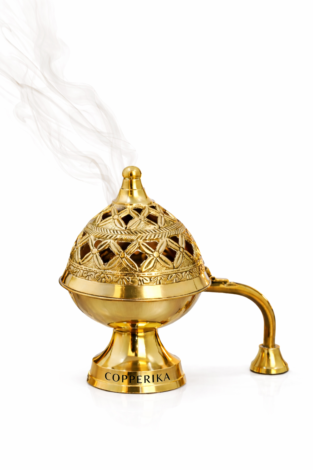 Copperika Purifying Brass Dhoop Dani with Handle (Medium Size) Dhuna Loban Burner Dhooni Dhuni Incense Burner for Loban. Pooja Accent & Auspicious Symbol, Return Gift Item Diwali Gift Item