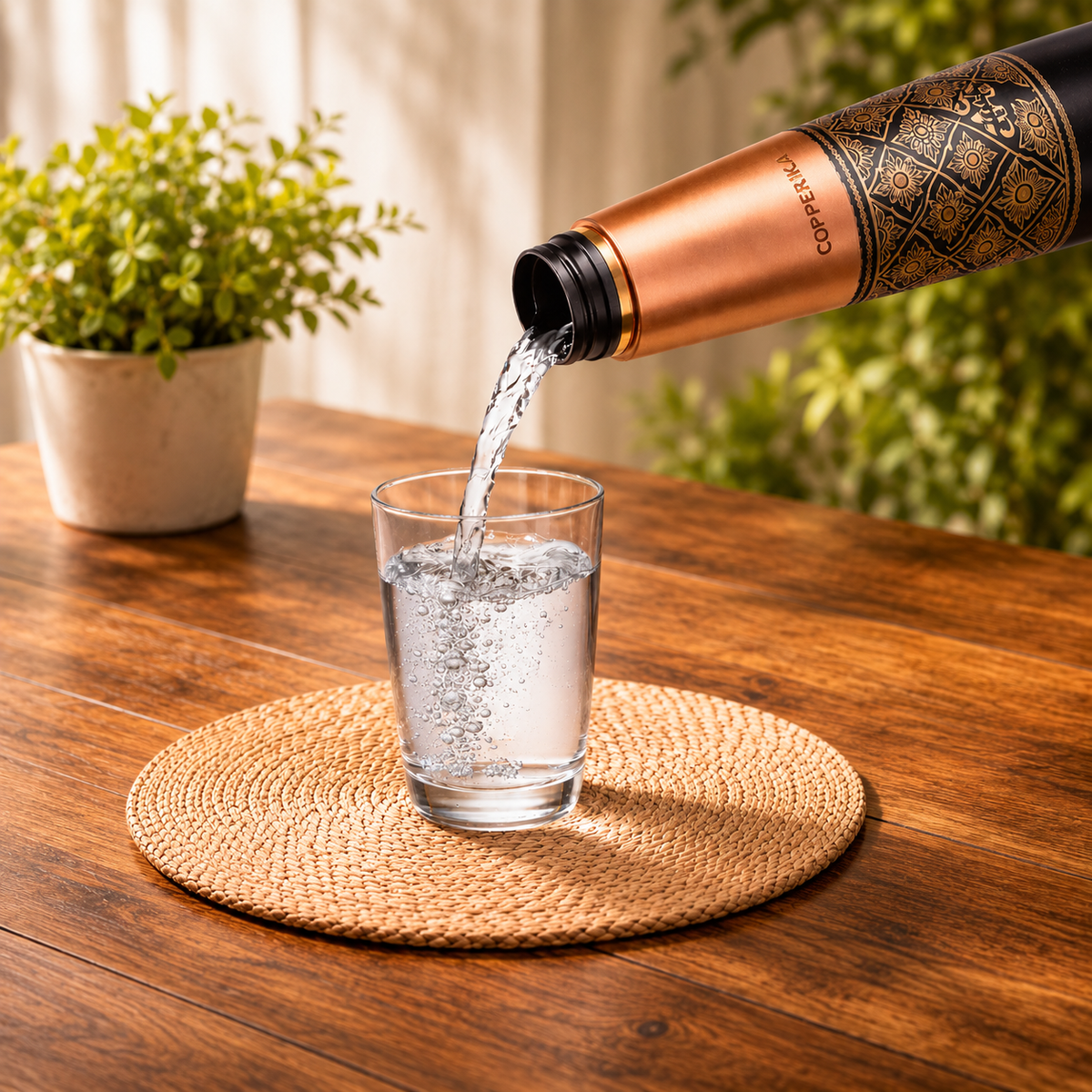 Copperika® Luxurious Antique 100% Pure Copper Water Bottle 950ml + COPPER TOUNGE CLEANER FREE With Ayurvedic & Other Health Benefits |Original Heavy Build | Gift Item | Marriage | Anniversary For All Users