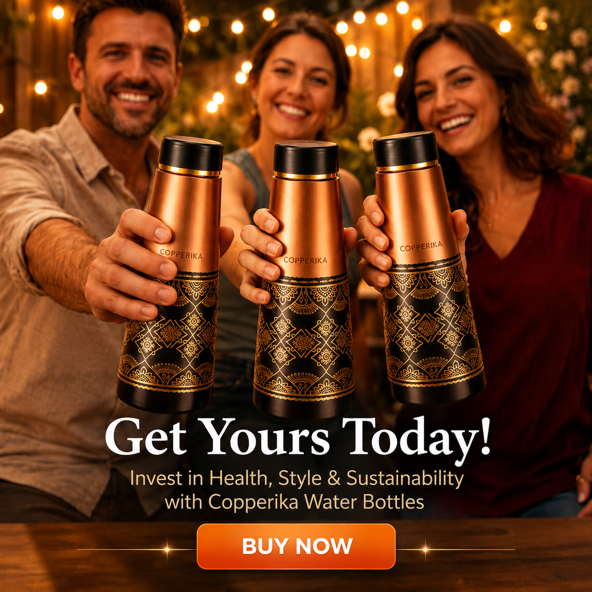 Copperika® Luxurious Antique 100% Pure Copper Water Bottle 950ml + COPPER TOUNGE CLEANER FREE With Ayurvedic & Other Health Benefits |Original Heavy Build | Gift Item | Marriage | Anniversary For All Users