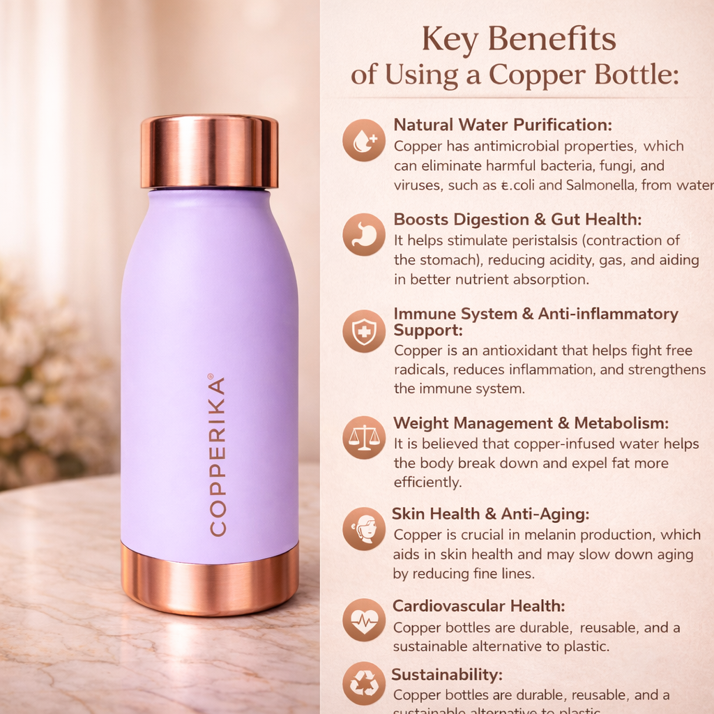 Copperika® Printed 100% Pure Copper Water Bottle 500ml | Original Heavy Build | Gift Item | Marriage | Return Gift Item For Home, Office, Kids & Etc