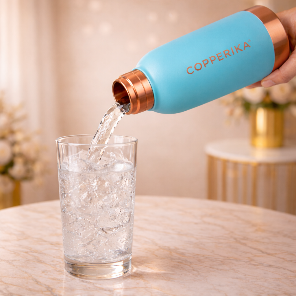 Copperika® Printed 100% Pure Copper Water Bottle 500ml Original Heavy Build | Gift Item | Marriage | Return Gift Item For Home, Office, Kids & Etc