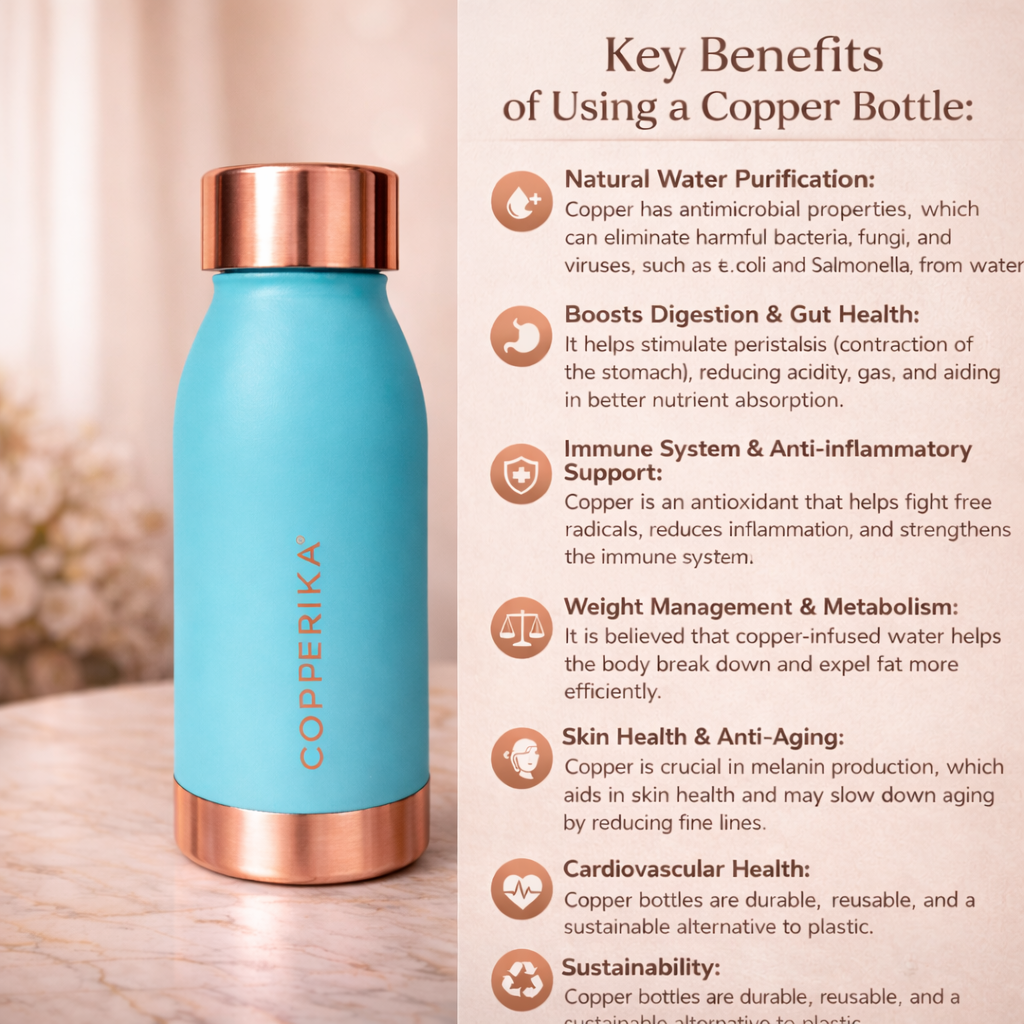 Copperika® Printed 100% Pure Copper Water Bottle 500ml Original Heavy Build | Gift Item | Marriage | Return Gift Item For Home, Office, Kids & Etc
