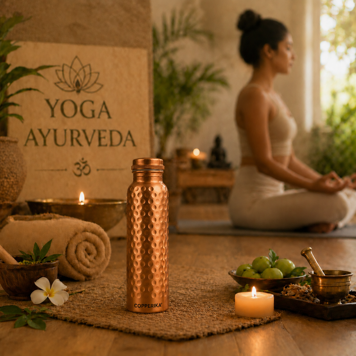 Copperika® Hammered Polish Copper Water Bottle 1 Litre (1000ml) Original Heavy Build | BPA Free | 100% Leak Proof With Ayurvedic & Other Health Benefits For Home, Office, & Travel
