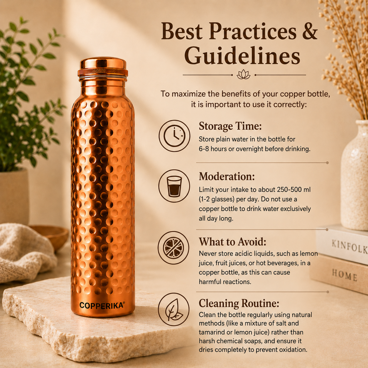 Copperika® Matt Finsih Export Quality Hammered 100% Pure Copper Water Bottle 1 ltr + CANVAS BAG FREE Original Heavy Build | Gift Item | Marriage | Return Gift Item For ALL USERS