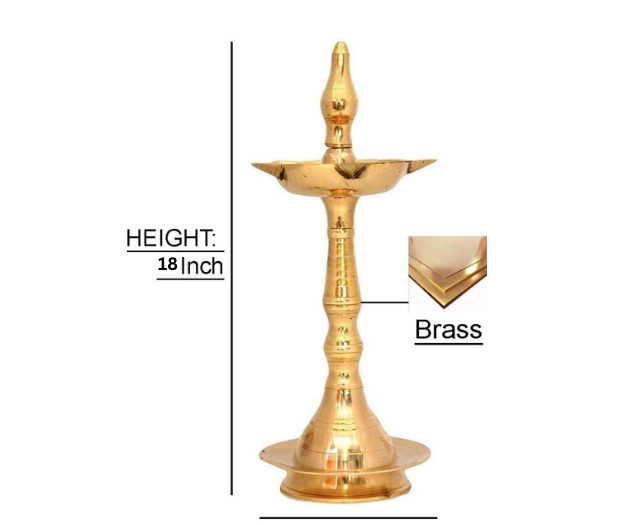Copperika Pure Brass Diya Kerala Samai 19 Inch (Set of 2) Heavy Build | Traditional Oil Lamp Deepak Lamp Kutthu vilakku Panchmahal Deepam for Pooja Mandir Diwali Indian Puja Wedding Return Gift Items