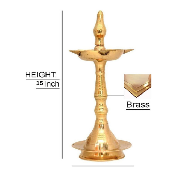 Copperika Pure Brass Diya Kerala Samai 15 Inch (Set of 2) Heavy Build | Traditional Oil Lamp Deepak Lamp Kutthu vilakku Panchmahal Deepam for Pooja Mandir Diwali Indian Puja Wedding Return Gift Items