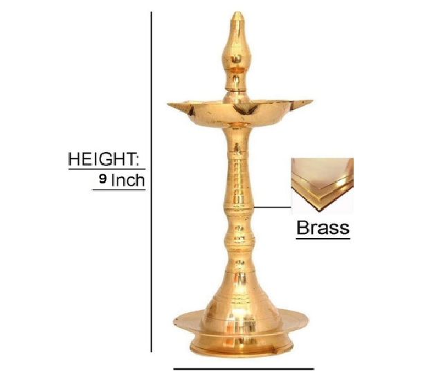 Copperika Pure Brass Diya Kerala Samai 9 Inch (Set of 2) Heavy Build | Traditional Oil Lamp Deepak Lamp Kutthu vilakku Panchmahal Deepam for Pooja Mandir Diwali Indian Puja Wedding Return Gift Items