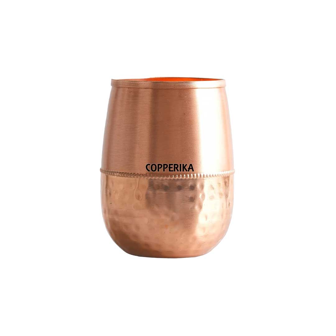 Copperika Original 100% Pure Copper Damru Half Hammered Glass with Matt Finish Design Volume- 300 ml Each | Drinking Serving Water | Heavy Build | Eco Friendly with Ayurvedic & Other Health Benefits