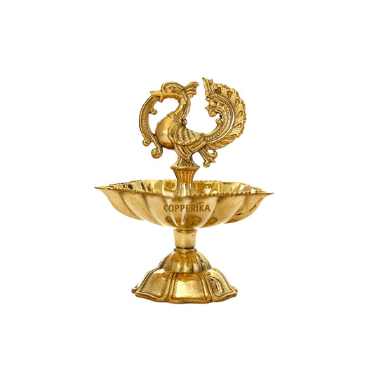Copperika Pure Brass Peacock Diya 3.5Inc Height | Weight 110gm | Kuthu Vilakku Decoration Items for Home Decor| Deepam for Pooja Mandir Diwali Indian Puja Ganesh Chaturthi Return Gift