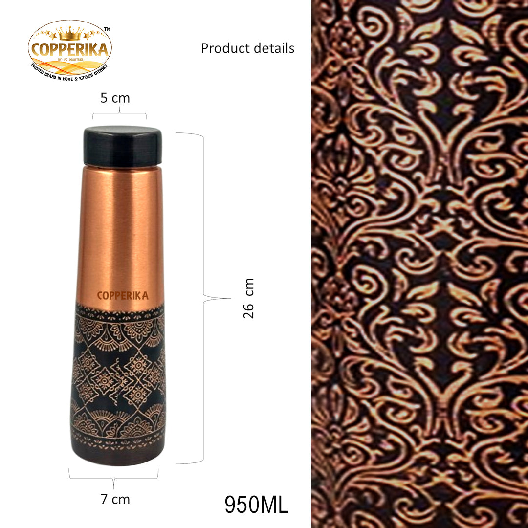 Copperika Luxurious 100% Pure Copper Water Bottle 950ml Original Heavy Build | Gift Item | Marriage | Anniversary For All Users