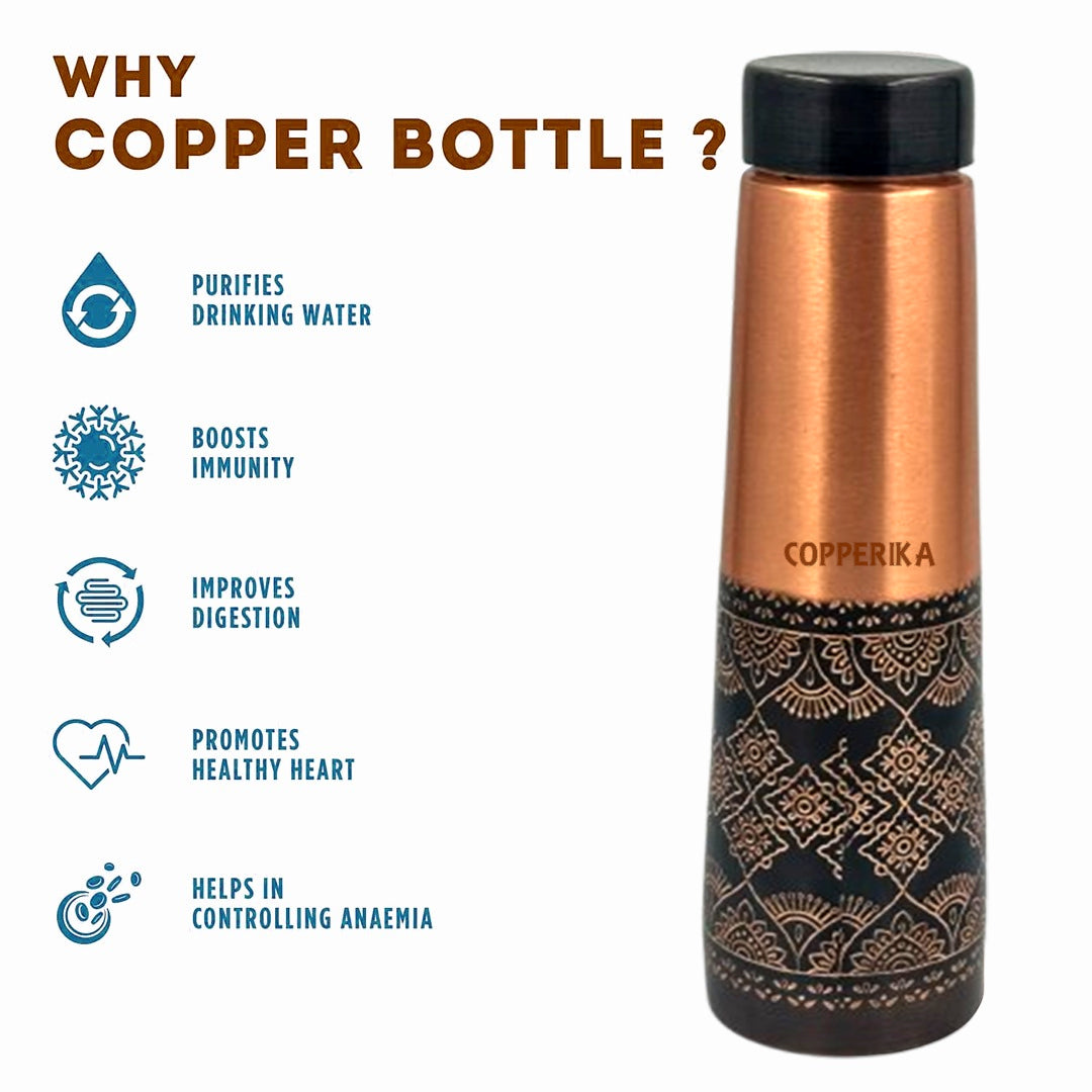 Copperika Luxurious 100% Pure Copper Water Bottle 950ml Original Heavy Build | Gift Item | Marriage | Anniversary For All Users
