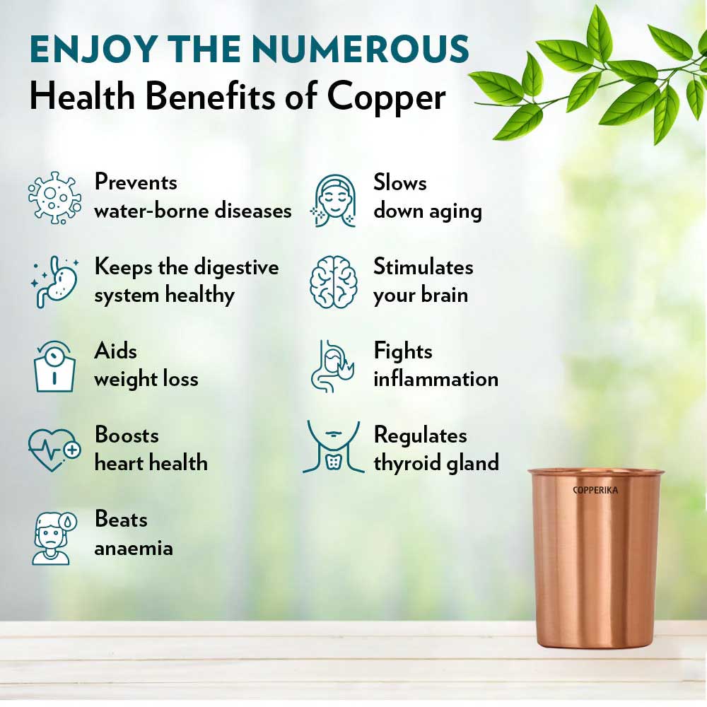Copperika Original 100% Pure Copper Plain Glass with Matt Finish Design Volume- 300 ml Each | Drinking Serving Water | Heavy Build | Eco Friendly with Ayurvedic & Other Health Benefits
