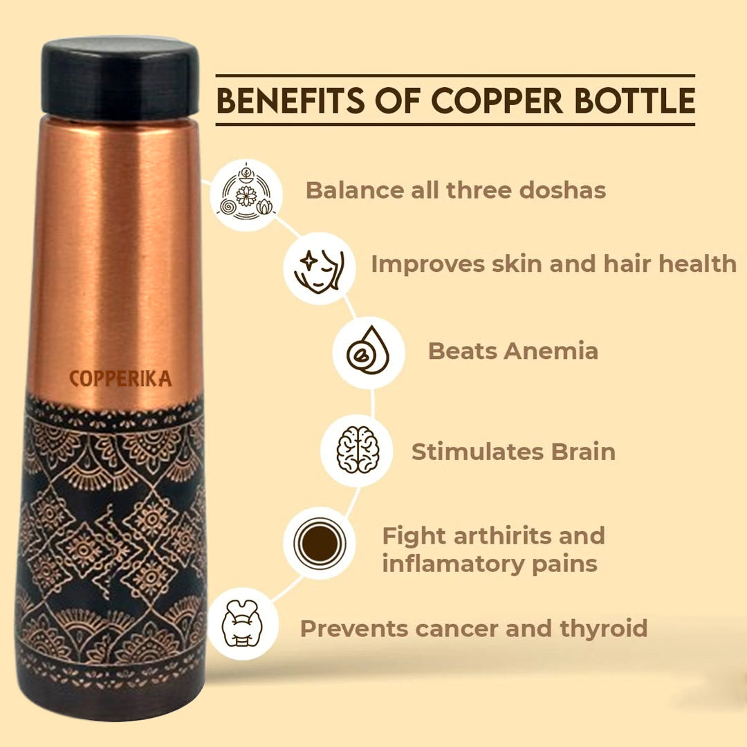 Copperika Luxurious 100% Pure Copper Water Bottle 950ml Original Heavy Build | Gift Item | Marriage | Anniversary For All Users