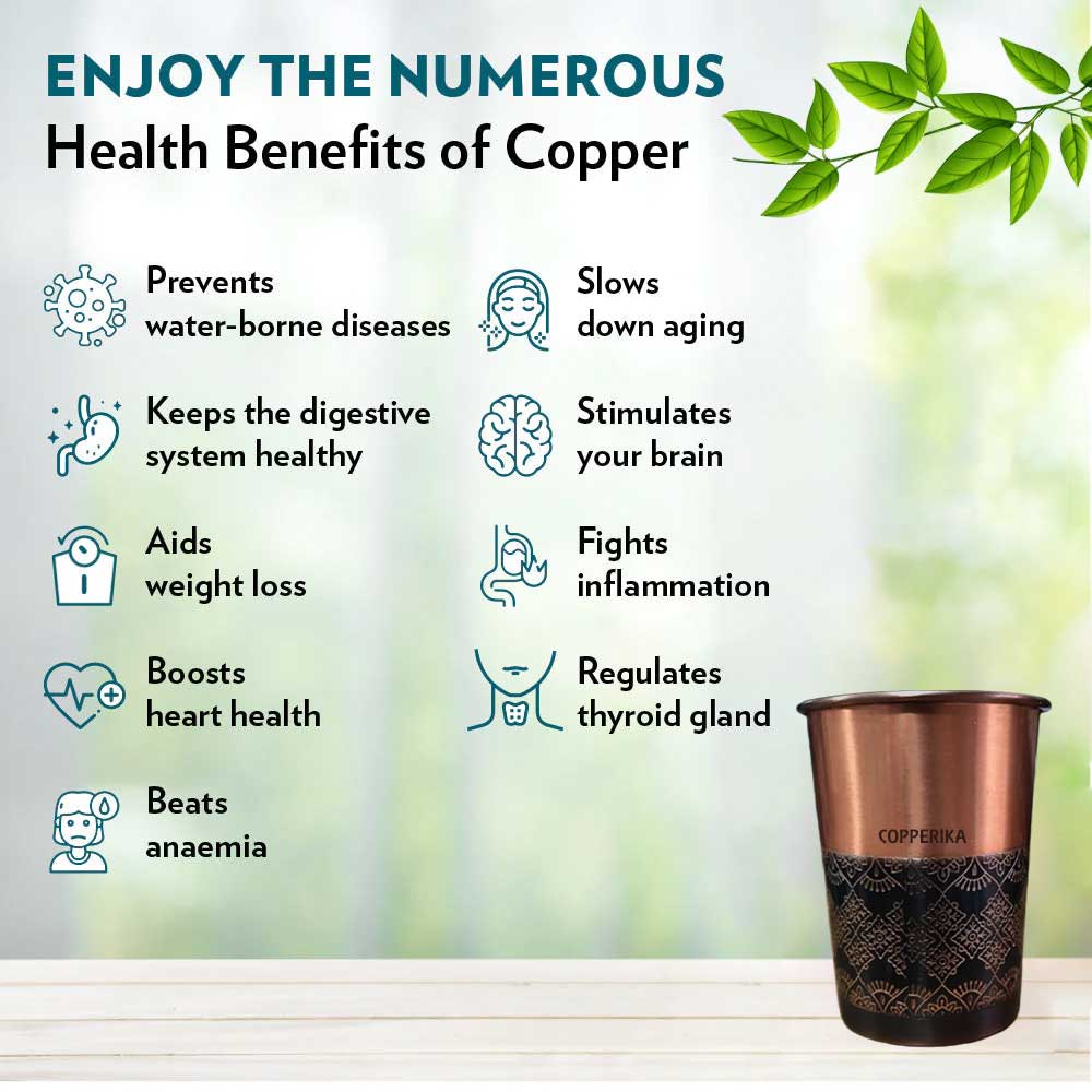 Copperika Half Antique Design Original 100% Pure Copper Glass | Volume- 300 ml | Drinking Serving Water | Heavy Build | Eco Friendly with Ayurvedic & Other Health Benefits