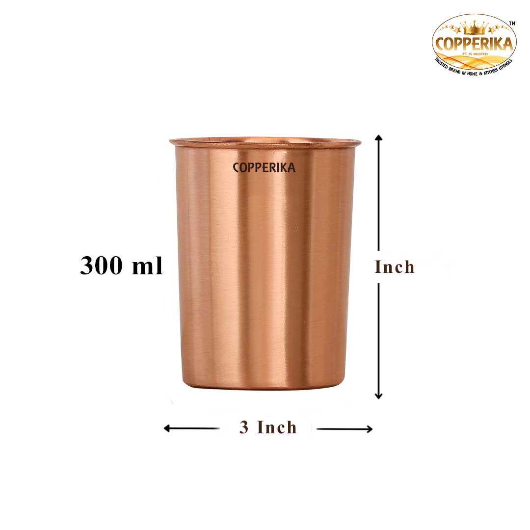 Copperika Original 100% Pure Copper Plain Glass with Matt Finish Design Volume- 300 ml Each | Drinking Serving Water | Heavy Build | Eco Friendly with Ayurvedic & Other Health Benefits