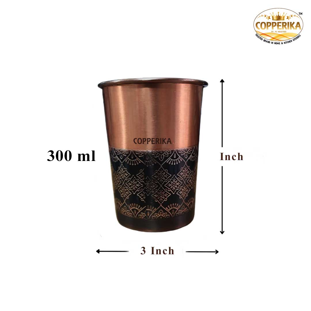 Copperika Half Antique Design Original 100% Pure Copper Glass | Volume- 300 ml | Drinking Serving Water | Heavy Build | Eco Friendly with Ayurvedic & Other Health Benefits