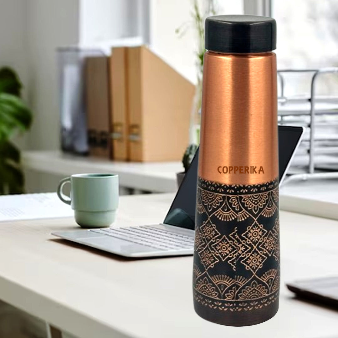 Copperika Luxurious 100% Pure Diwali Gift Set Copper Water Bottle 1 litre + Copper Glass (Pack of 2-300ml Each) Original Heavy Build | Gifting Set | Gift Item | Marriage | Anniversary For All Users