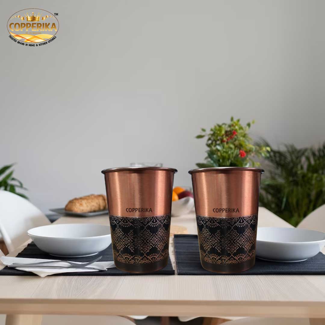 Copperika Half Antique Design Original 100% Pure Copper Glass | Volume- 300 ml | Drinking Serving Water | Heavy Build | Eco Friendly with Ayurvedic & Other Health Benefits