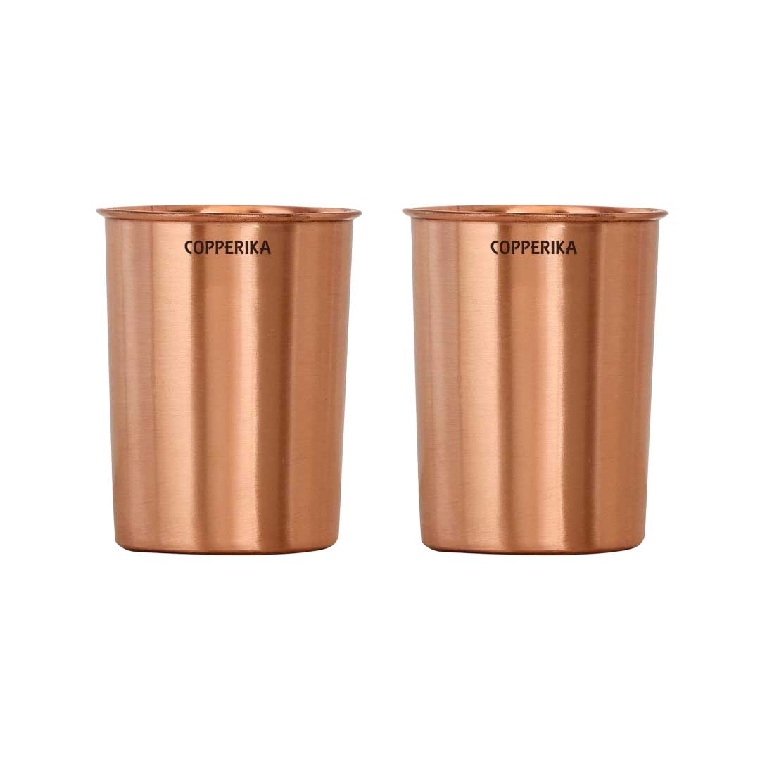 Copperika Original 100% Pure Copper Plain Glass with Matt Finish Design Volume- 300 ml Each | Drinking Serving Water | Heavy Build | Eco Friendly with Ayurvedic & Other Health Benefits