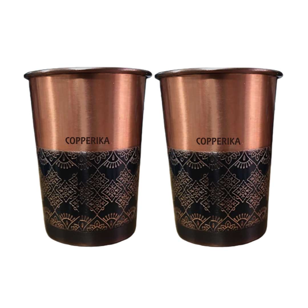 Copperika Half Antique Design Original 100% Pure Copper Glass | Volume- 300 ml | Drinking Serving Water | Heavy Build | Eco Friendly with Ayurvedic & Other Health Benefits